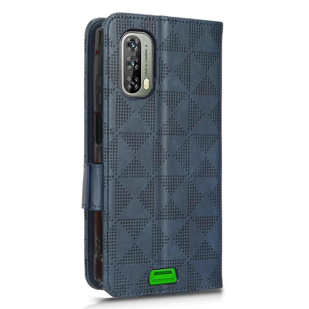 For Blackview BV7100 4G Imprinted Triangle Pattern PU Leather Stand Case Shockproof Folio Flip Phone Wallet Cover with Hand Strap - Blue - 6