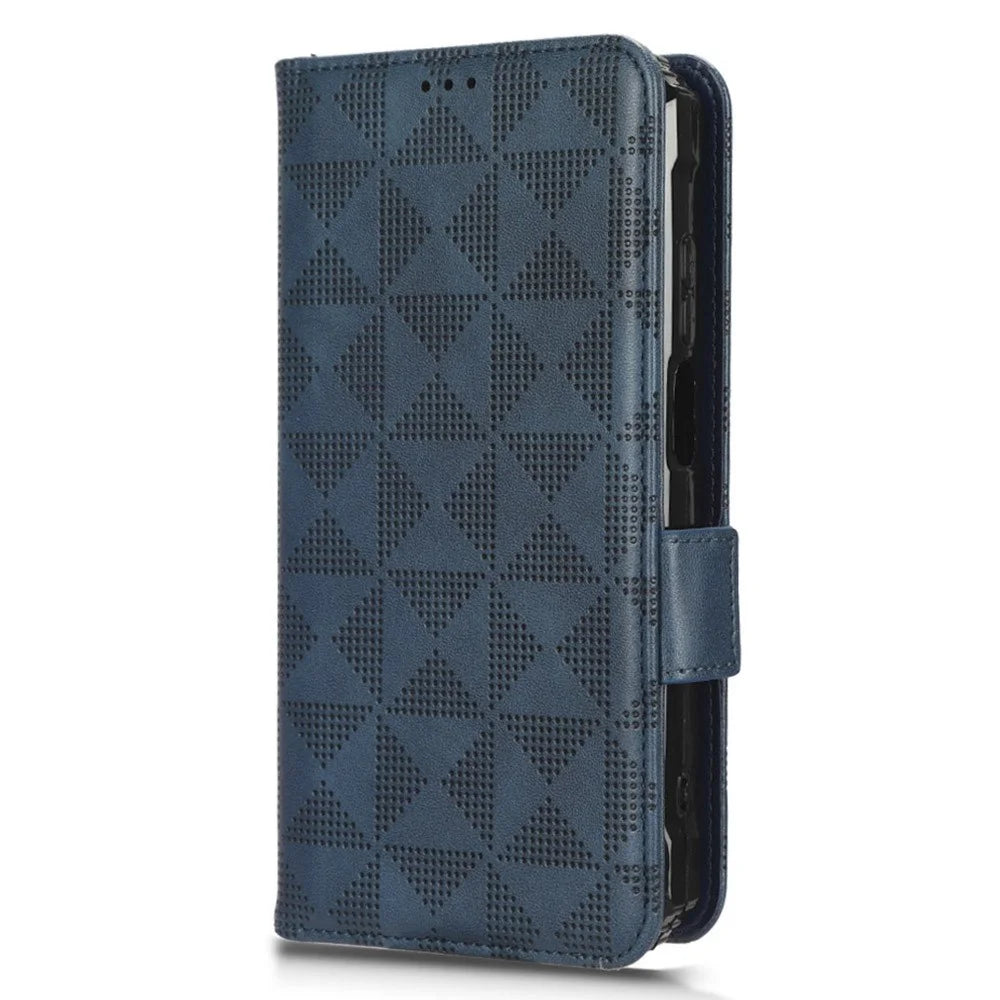 For Blackview BV7100 4G Imprinted Triangle Pattern PU Leather Stand Case Shockproof Folio Flip Phone Wallet Cover with Hand Strap - Blue - 7