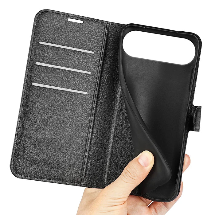 For iPhone Air Case Litchi Texture Shockproof Leather Wallet Phone Cover - Black - 4