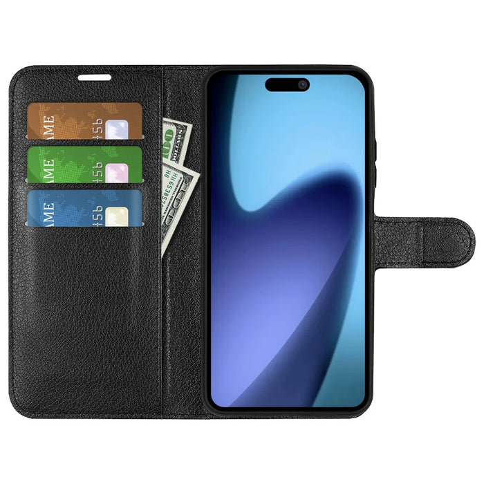 For iPhone Air Case Litchi Texture Shockproof Leather Wallet Phone Cover - Black - 5