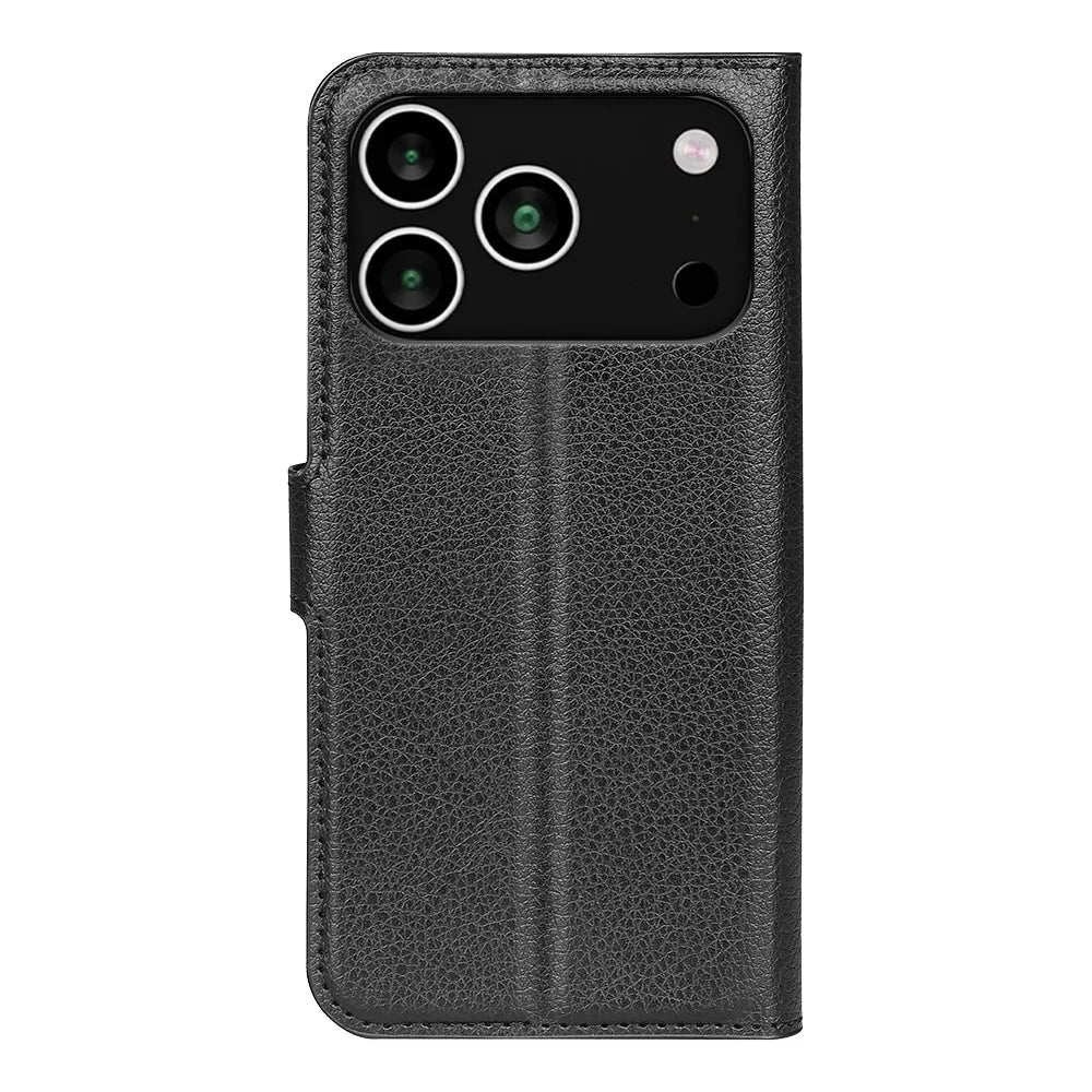 For iPhone 18 Pro Max / 17 Pro Max Case Litchi Texture Shockproof Leather Wallet Phone Cover - Black - 3