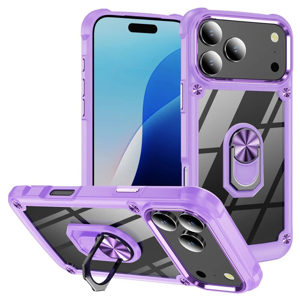 For iPhone 18 Pro / 17 Pro Case Alloy Lens Frame PC + TPU Kickstand Phone Back Cover - Purple - 1