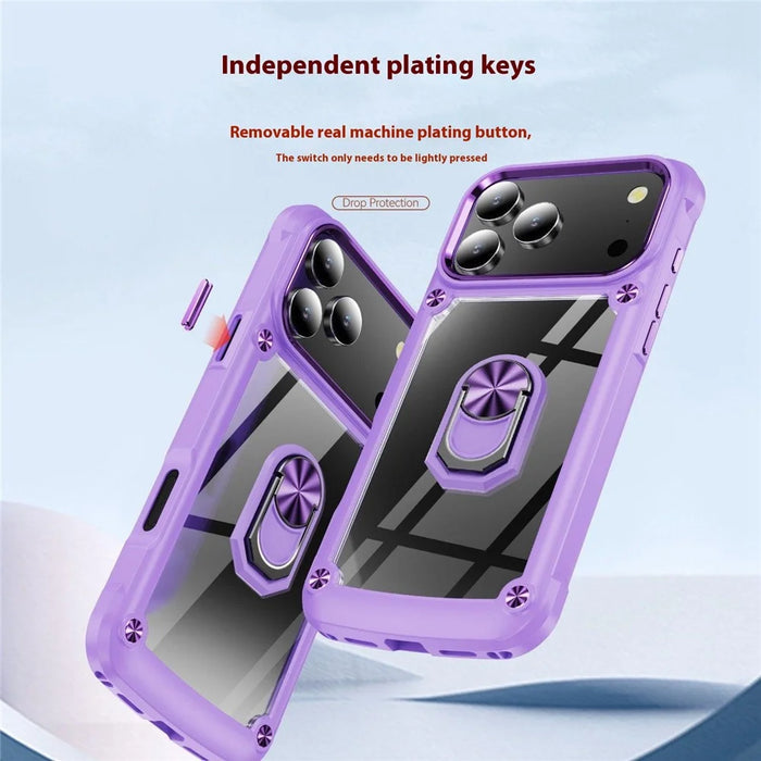 For iPhone 18 Pro / 17 Pro Case Alloy Lens Frame PC + TPU Kickstand Phone Back Cover - Purple - 5