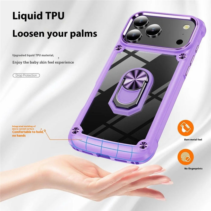 For iPhone 18 Pro / 17 Pro Case Alloy Lens Frame PC + TPU Kickstand Phone Back Cover - Purple - 6