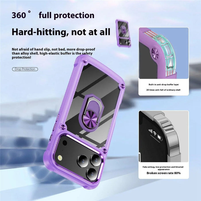 For iPhone 18 Pro / 17 Pro Case Alloy Lens Frame PC + TPU Kickstand Phone Back Cover - Purple - 7