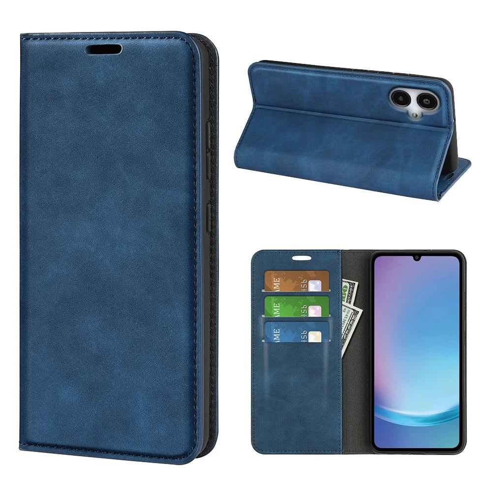 For Samsung Galaxy A25 5G (Global) (161.0 x 76.5 x 8.3mm) Case Skin Touch Leather Wallet Phone Cover - Blue - 6