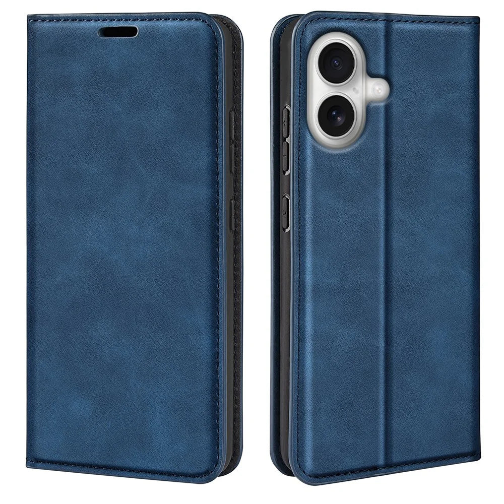 For iPhone 17 Case Skin Touch Leather Wallet Phone Cover - Blue - 1