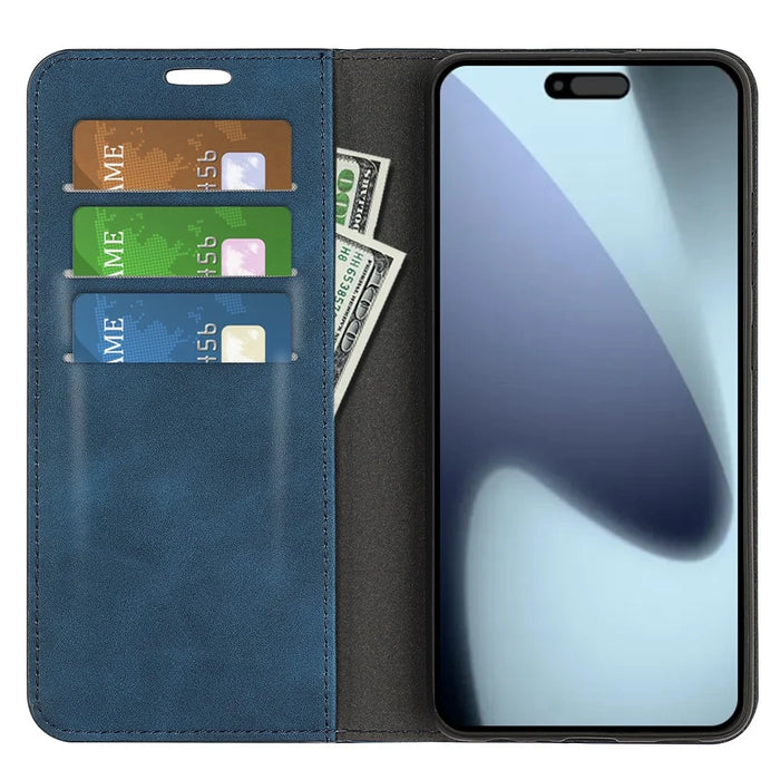 For iPhone 17 Case Skin Touch Leather Wallet Phone Cover - Blue - 5