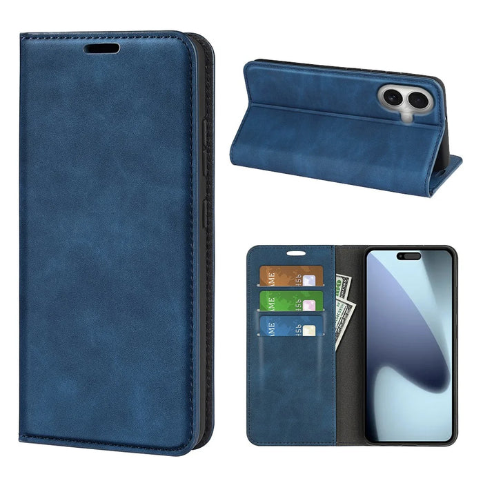 For iPhone 17 Case Skin Touch Leather Wallet Phone Cover - Blue - 6