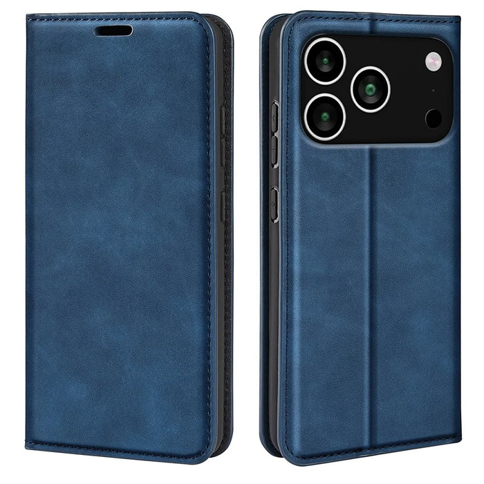 For iPhone 18 Pro / 17 Pro Case Skin Touch Leather Wallet Phone Cover - Blue - 1