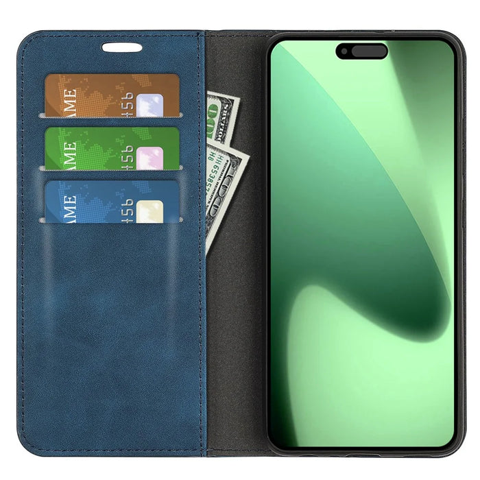 For iPhone 18 Pro / 17 Pro Case Skin Touch Leather Wallet Phone Cover - Blue - 5