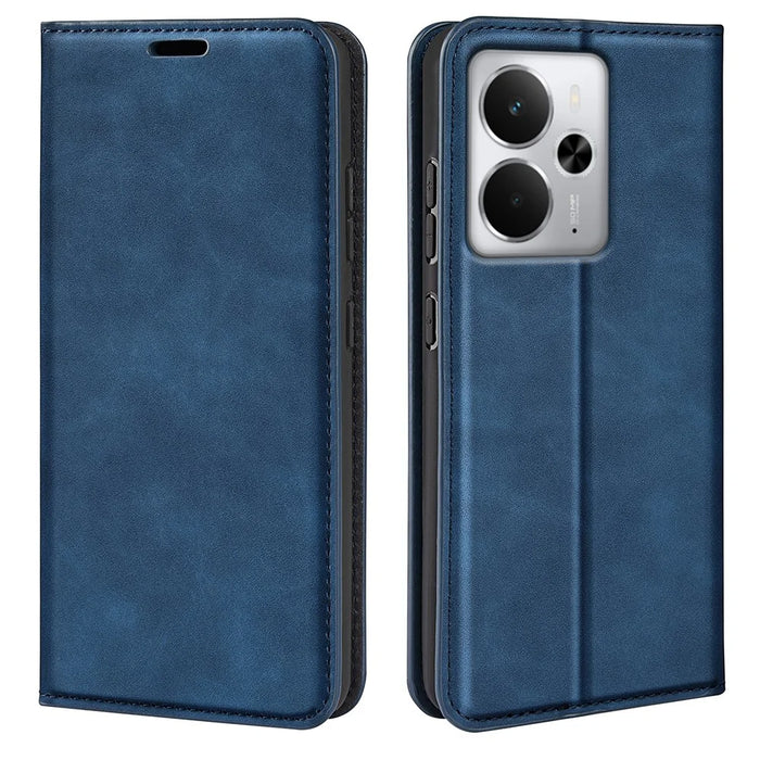 For Realme 14 5G Case Skin Touch Leather Wallet Phone Cover - Blue - 1