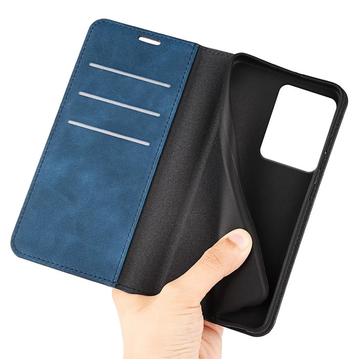 For Realme 14 5G Case Skin Touch Leather Wallet Phone Cover - Blue - 4