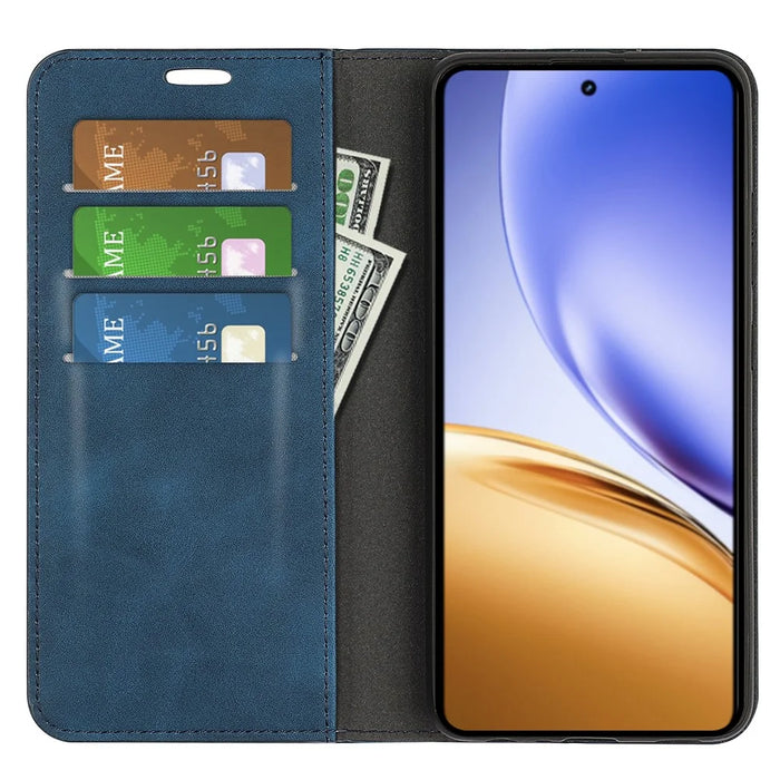 For Realme 14 5G Case Skin Touch Leather Wallet Phone Cover - Blue - 5