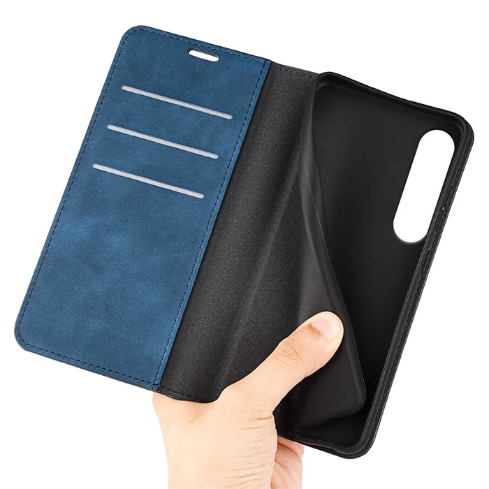 For Sony Xperia 1 VII Case Skin Touch Leather Wallet Phone Cover - Blue - 4
