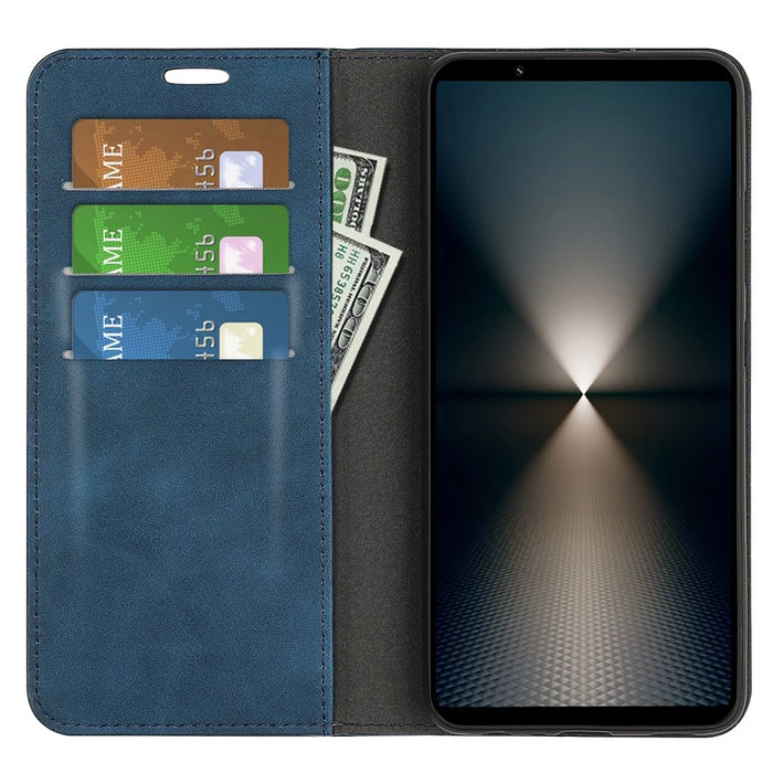 For Sony Xperia 1 VII Case Skin Touch Leather Wallet Phone Cover - Blue - 5