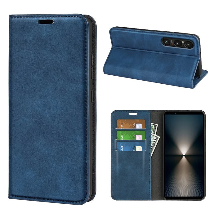 For Sony Xperia 1 VII Case Skin Touch Leather Wallet Phone Cover - Blue - 6