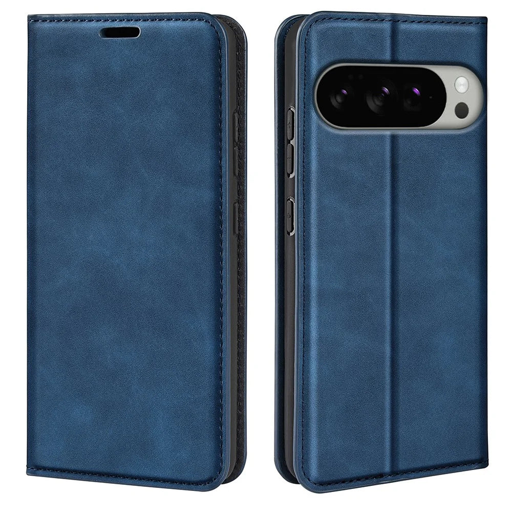 For Google Pixel 10 Pro XL Case Skin Touch Leather Wallet Phone Cover - Blue - 1