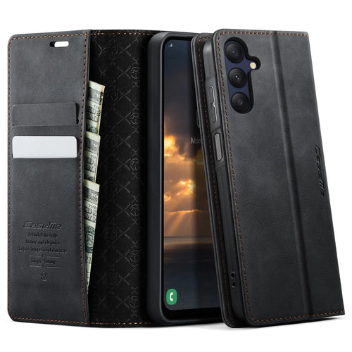 CASEME For Samsung Galaxy A25 5G (Global) (161.0 x 76.5 x 8.3mm) Case  033 Series RFID Blocking Wallet Stand Calf Texture Leather Phone Cover - Black - 1
