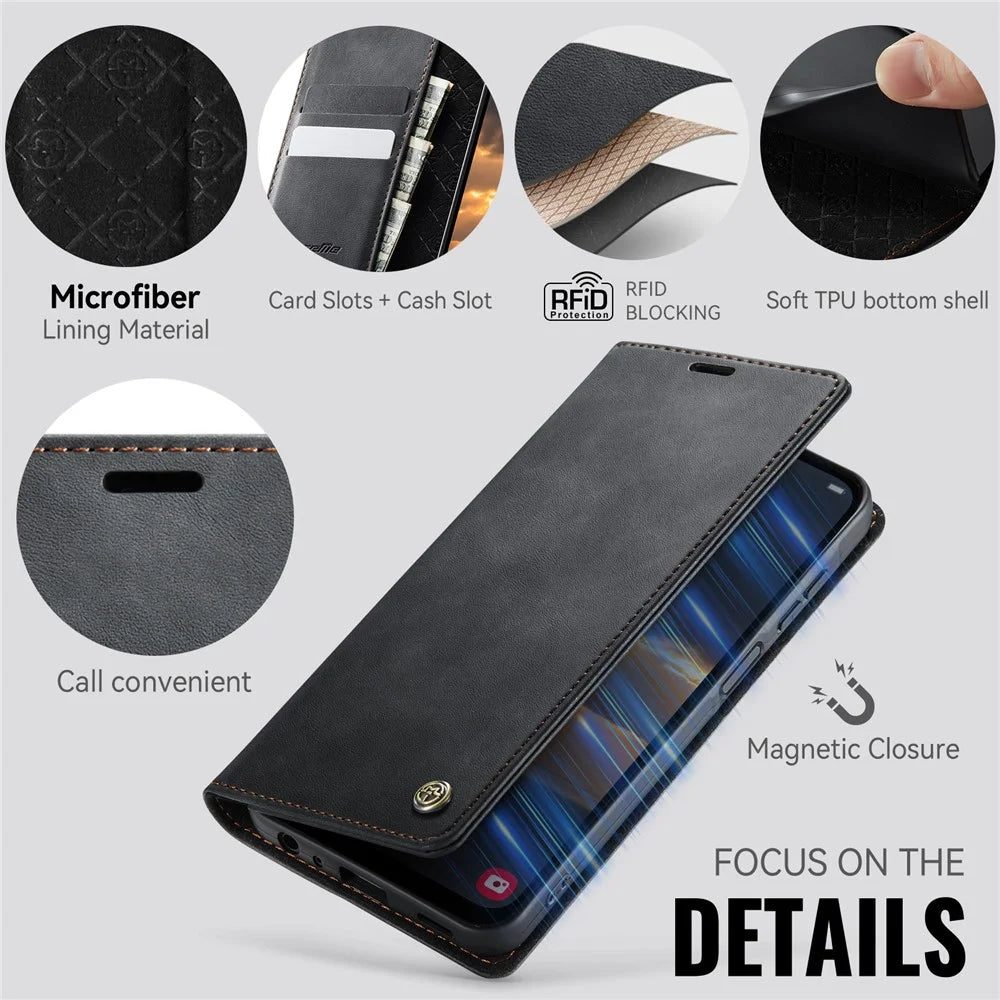 CASEME For Samsung Galaxy A25 5G (Global) (161.0 x 76.5 x 8.3mm) Case  033 Series RFID Blocking Wallet Stand Calf Texture Leather Phone Cover - Black - 3
