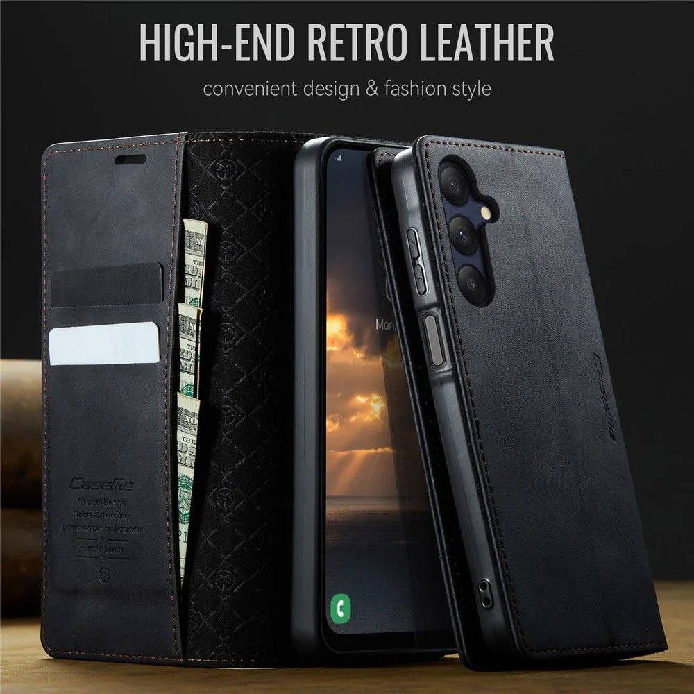 CASEME For Samsung Galaxy A25 5G (Global) (161.0 x 76.5 x 8.3mm) Case  033 Series RFID Blocking Wallet Stand Calf Texture Leather Phone Cover - Black - 4
