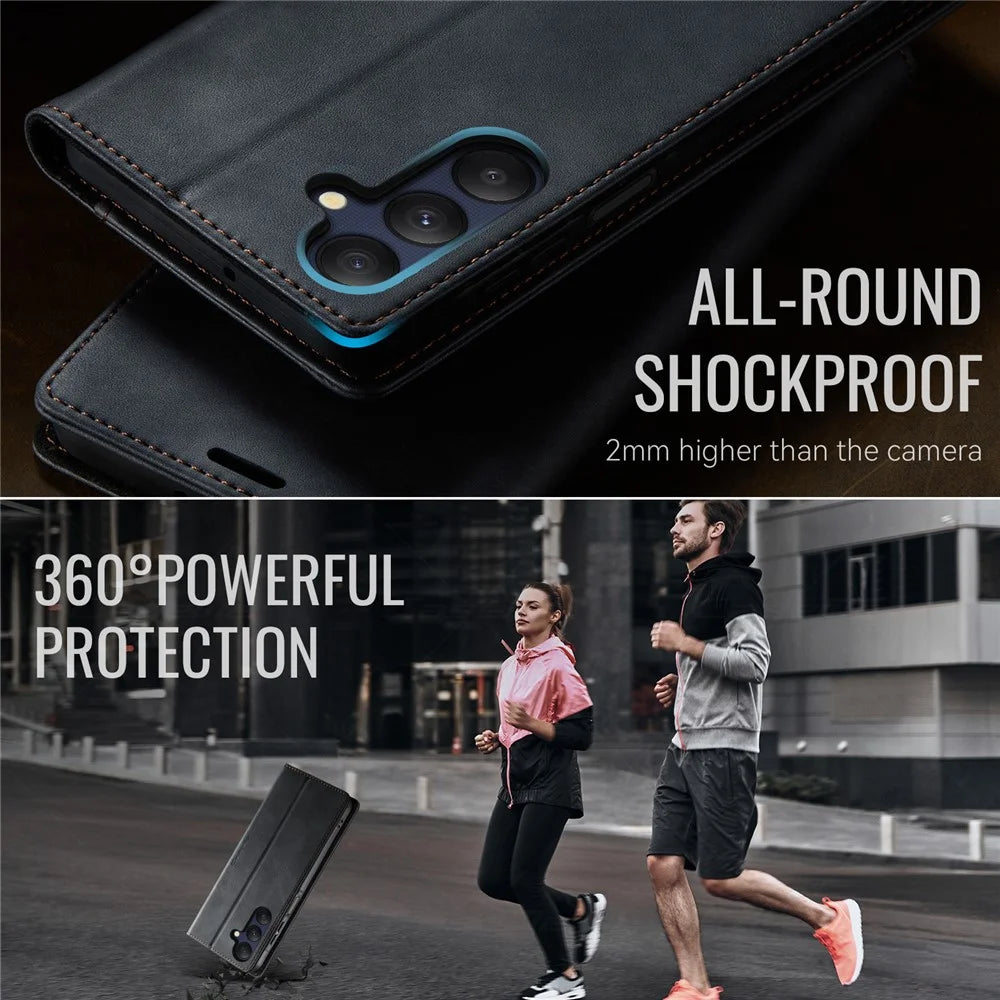 CASEME For Samsung Galaxy A25 5G (Global) (161.0 x 76.5 x 8.3mm) Case  033 Series RFID Blocking Wallet Stand Calf Texture Leather Phone Cover - Black - 6