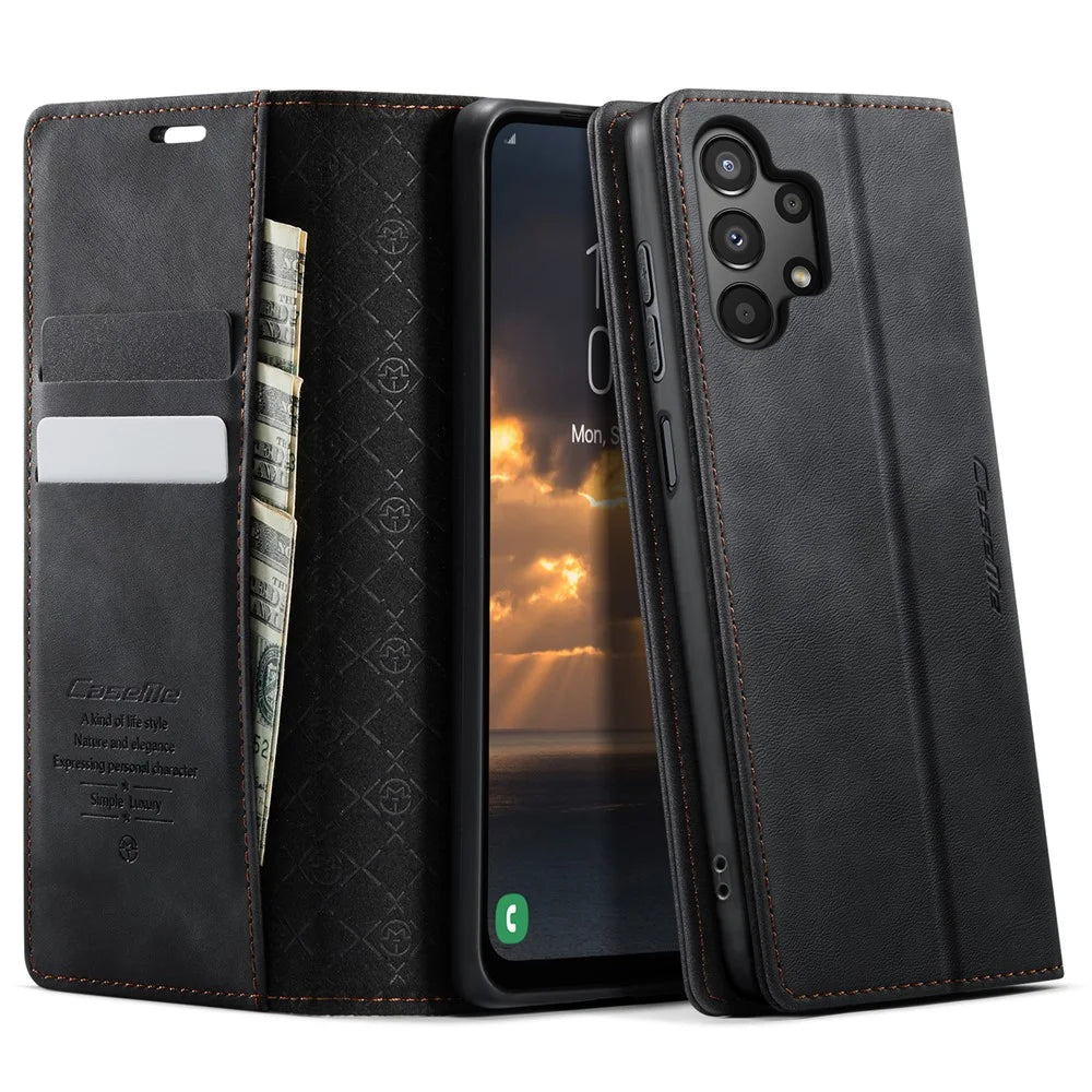 CASEME For Samsung Galaxy M13 5G / A13 4G / A04 4G (164.4mm) / A04s 4G (164.7mm) / A13 5G Case  033 Series RFID Blocking Wallet Leather Phone Cover - Black - 1