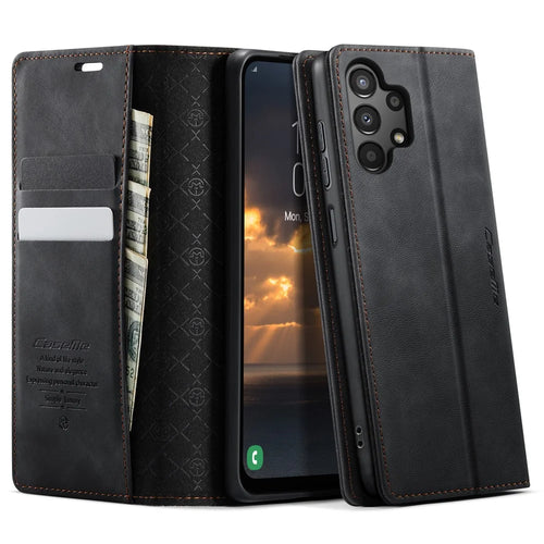 CASEME For Samsung Galaxy M13 5G / A13 4G / A04 4G (164.4mm) / A04s 4G (164.7mm) / A13 5G Case  033 Series RFID Blocking Wallet Leather Phone Cover - Black - 1
