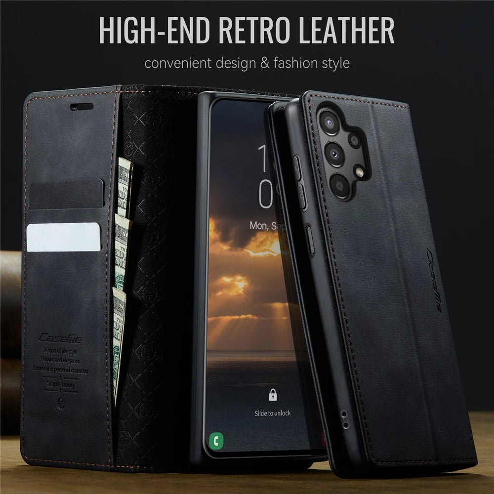 CASEME For Samsung Galaxy M13 5G / A13 4G / A04 4G (164.4mm) / A04s 4G (164.7mm) / A13 5G Case  033 Series RFID Blocking Wallet Leather Phone Cover - Black - 4