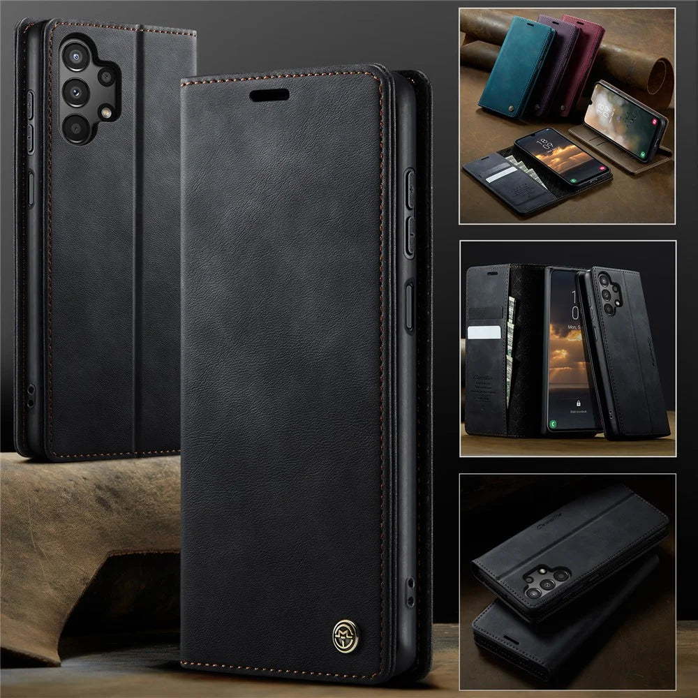 CASEME For Samsung Galaxy M13 5G / A13 4G / A04 4G (164.4mm) / A04s 4G (164.7mm) / A13 5G Case  033 Series RFID Blocking Wallet Leather Phone Cover - Black - 7