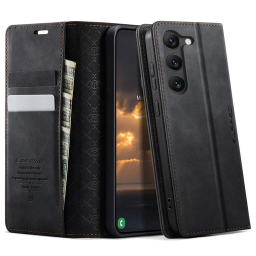 CASEME For Samsung Galaxy S23 Case  033 Series RFID Blocking Wallet Stand Calf Texture Leather Phone Cover - Black - 1