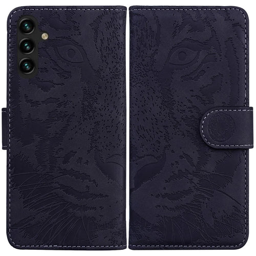 For Samsung Galaxy A14 5G / A14 4G Tiger Pattern Imprinted PU Leather Wallet All-round Protection Case Magnetic Clasp Phone Stand Cover - Black - 1