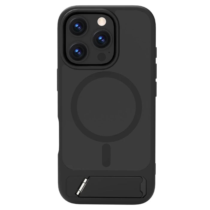 LEREACH Le-Chic Series For iPhone 16 Pro Case Compatible with MagSafe Kickstand TPU + PC Phone Cover - Black - 1