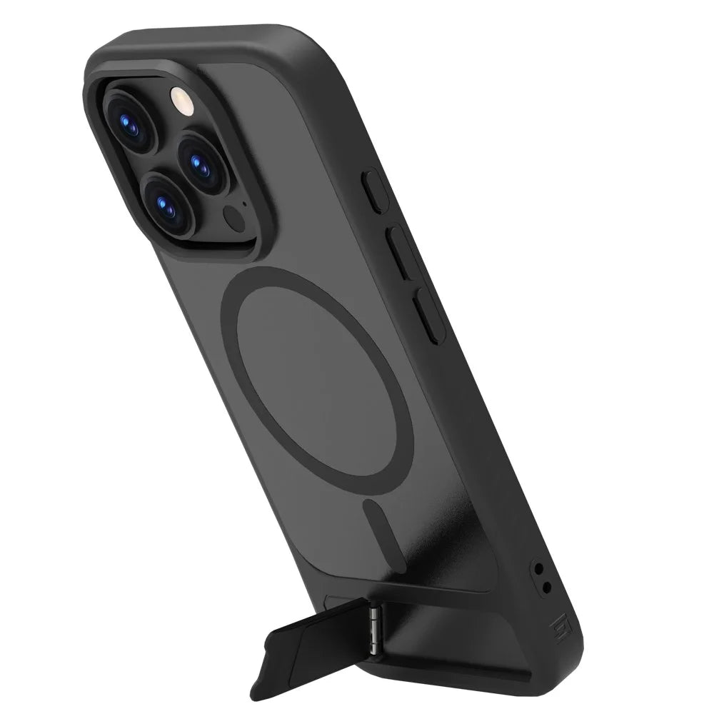 LEREACH Le-Chic Series For iPhone 16 Pro Case Compatible with MagSafe Kickstand TPU + PC Phone Cover - Black - 3
