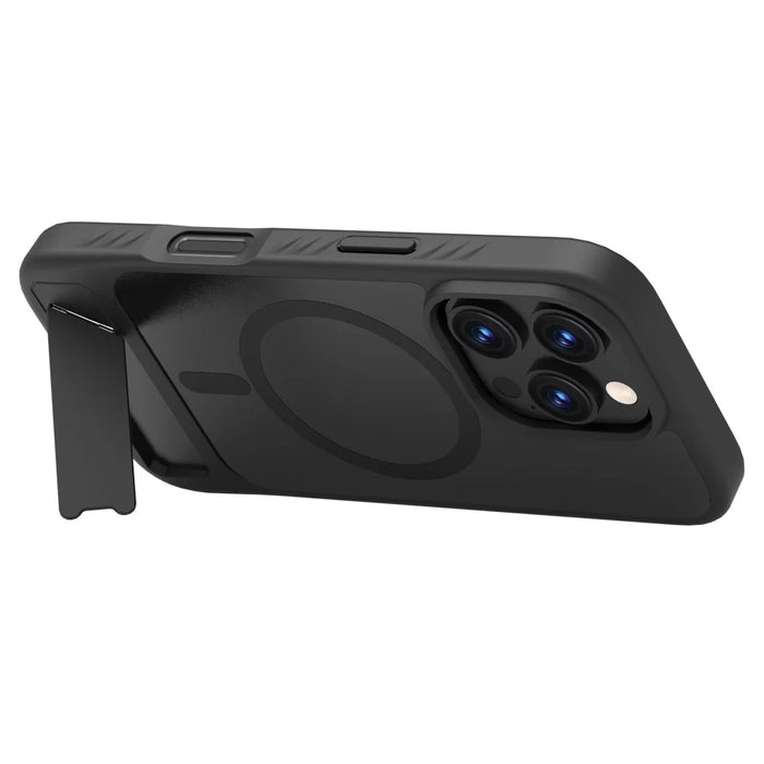 LEREACH Le-Chic Series For iPhone 16 Pro Case Compatible with MagSafe Kickstand TPU + PC Phone Cover - Black - 4