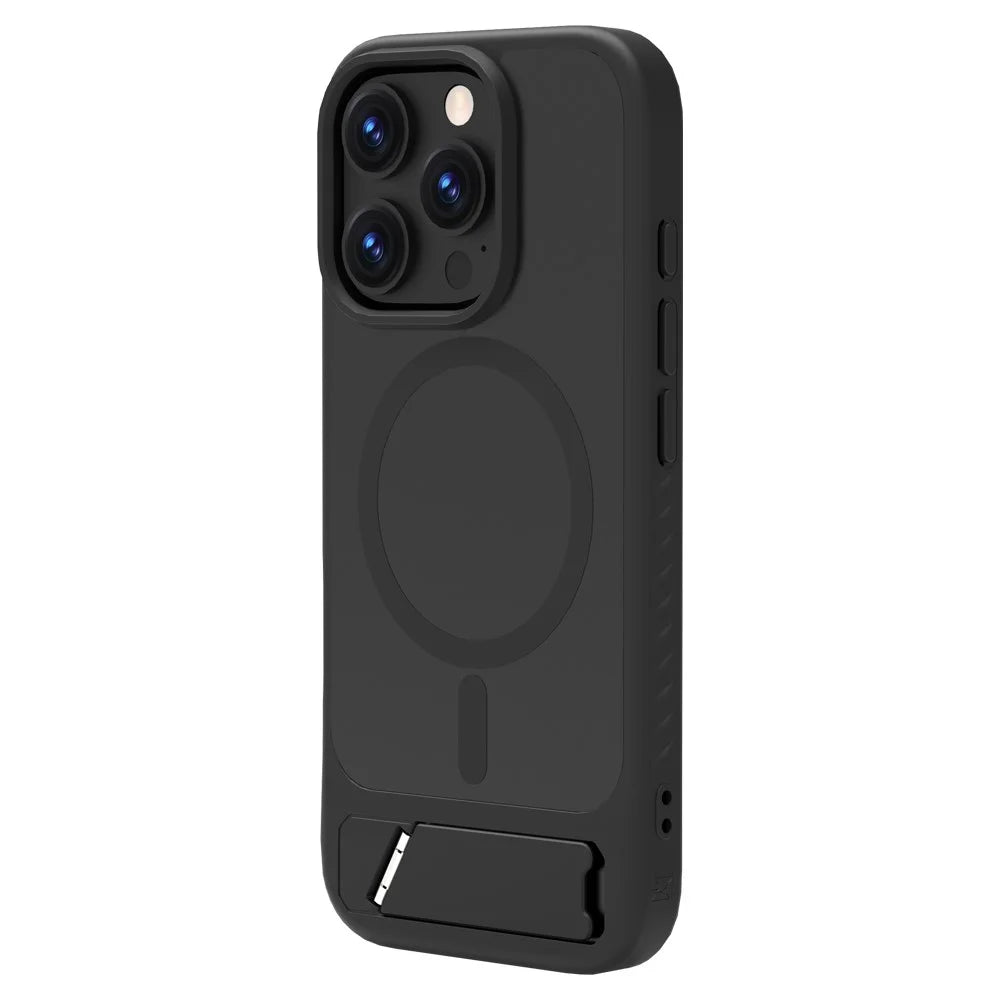 LEREACH Le-Chic Series For iPhone 16 Pro Case Compatible with MagSafe Kickstand TPU + PC Phone Cover - Black - 5