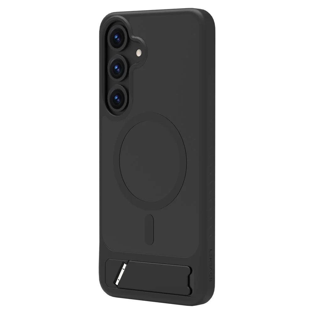LEREACH Le-Chic Series For Samsung Galaxy S25+ / S24+ Magnetic Case Kickstand TPU + PC Phone Cover - Black - 1