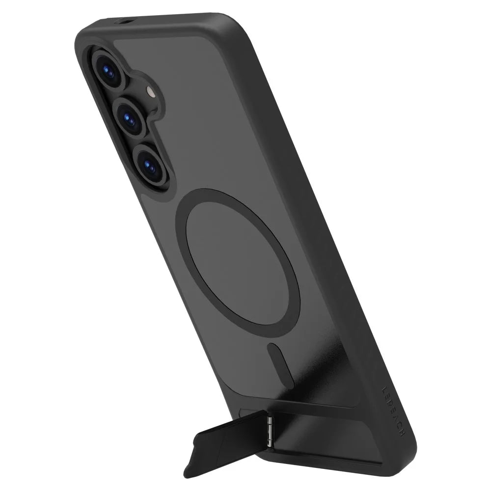 LEREACH Le-Chic Series For Samsung Galaxy S25+ / S24+ Magnetic Case Kickstand TPU + PC Phone Cover - Black - 2