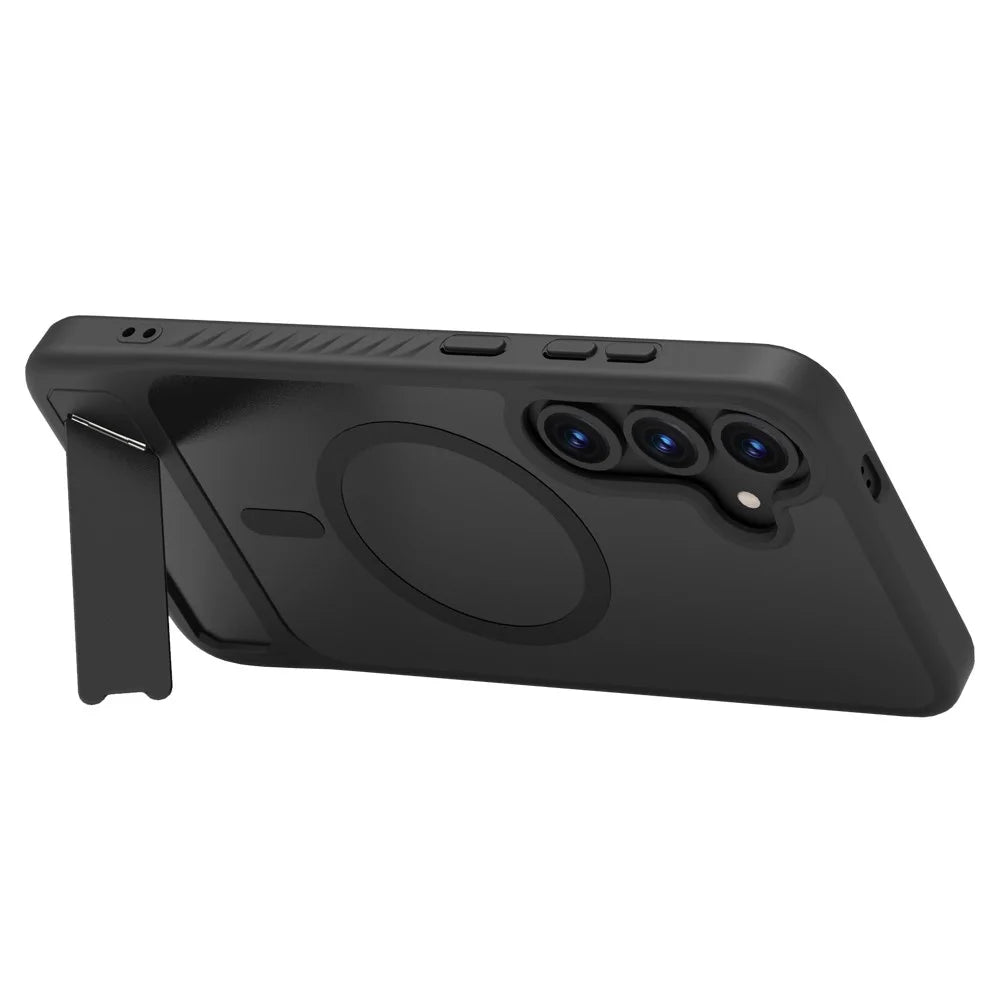 LEREACH Le-Chic Series For Samsung Galaxy S25+ / S24+ Magnetic Case Kickstand TPU + PC Phone Cover - Black - 3