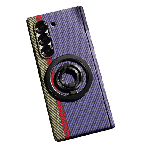 For Samsung Galaxy Z Fold6 5G Case Ring Holder Kickstand Hard PC Phone Cover with Screen Film - Purple - 1