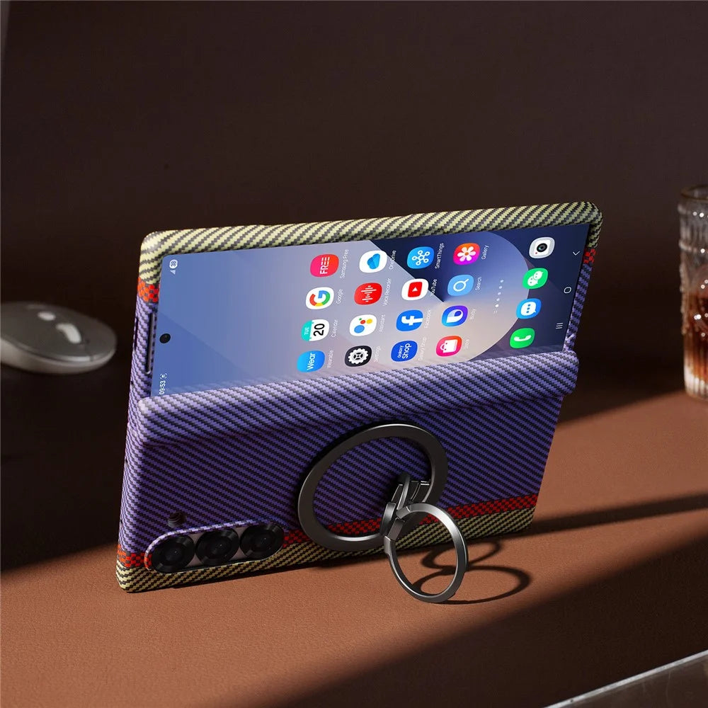 For Samsung Galaxy Z Fold6 5G Case Ring Holder Kickstand Hard PC Phone Cover with Screen Film - Purple - 4