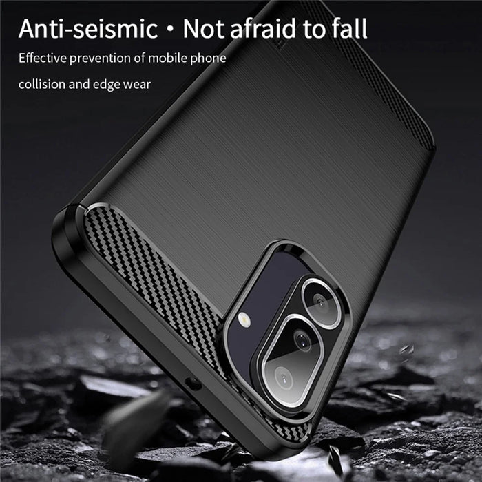 MOFI For Samsung Galaxy M56 5G Back Cover  Brushed Texture Carbon Fiber Soft TPU Case - Black - 3