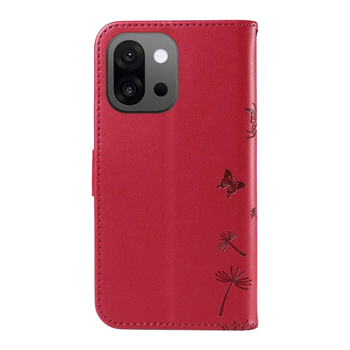 For OnePlus 13T 5G Leather Wallet Case with Strap Dandelion Imprint Phone Stand Cover - Red - 6