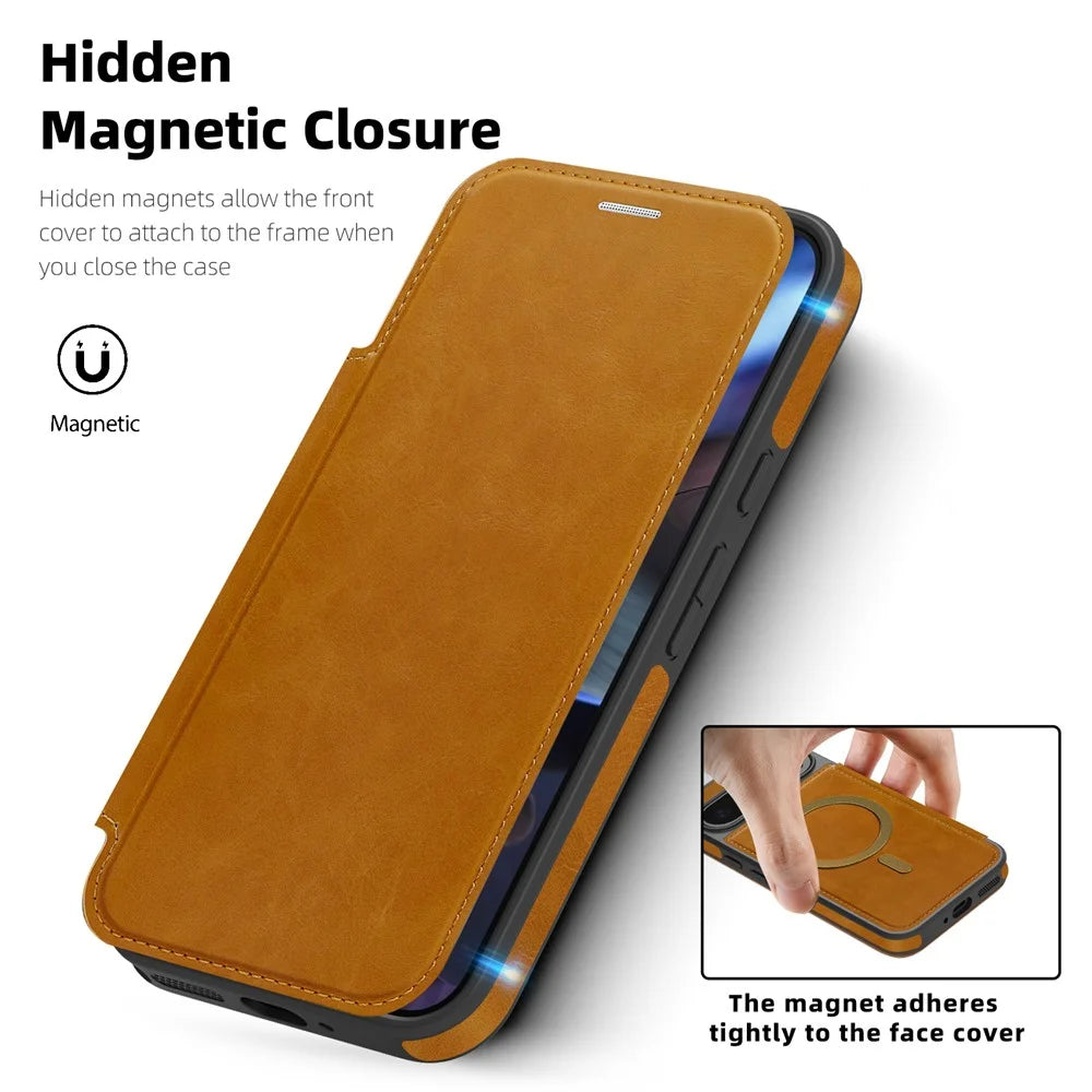 For Google Pixel 9 Pro XL Magnetic Case RFID Blocking Card Holder Leather Phone Cover - Brown - 4