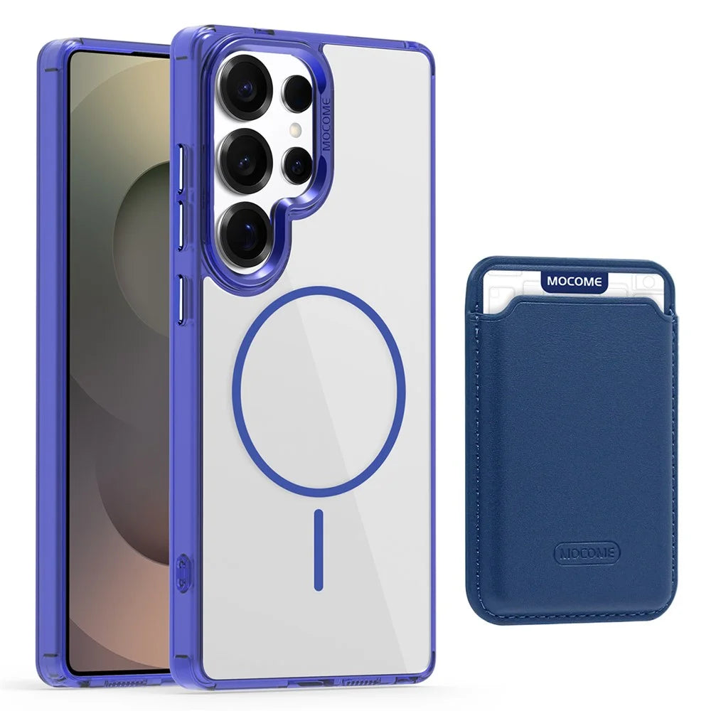 For Samsung Galaxy S25 Ultra Magnetic Case TPU + PC Phone Cover with Card Bag - Sapphire - 1