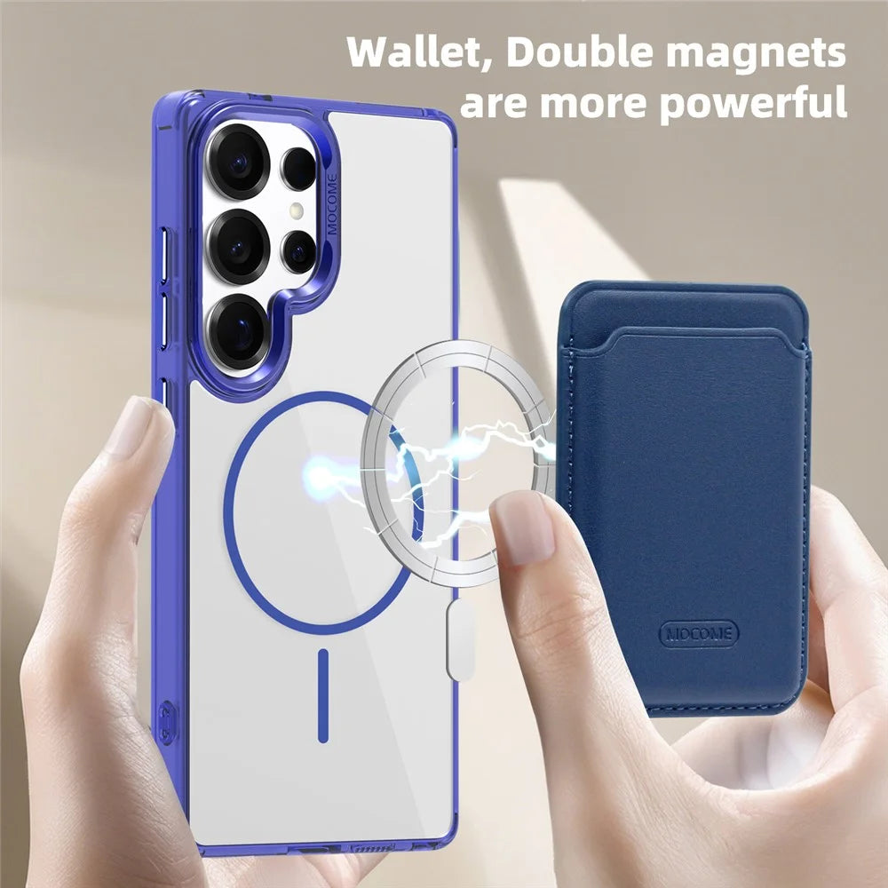 For Samsung Galaxy S25 Ultra Magnetic Case TPU + PC Phone Cover with Card Bag - Sapphire - 2