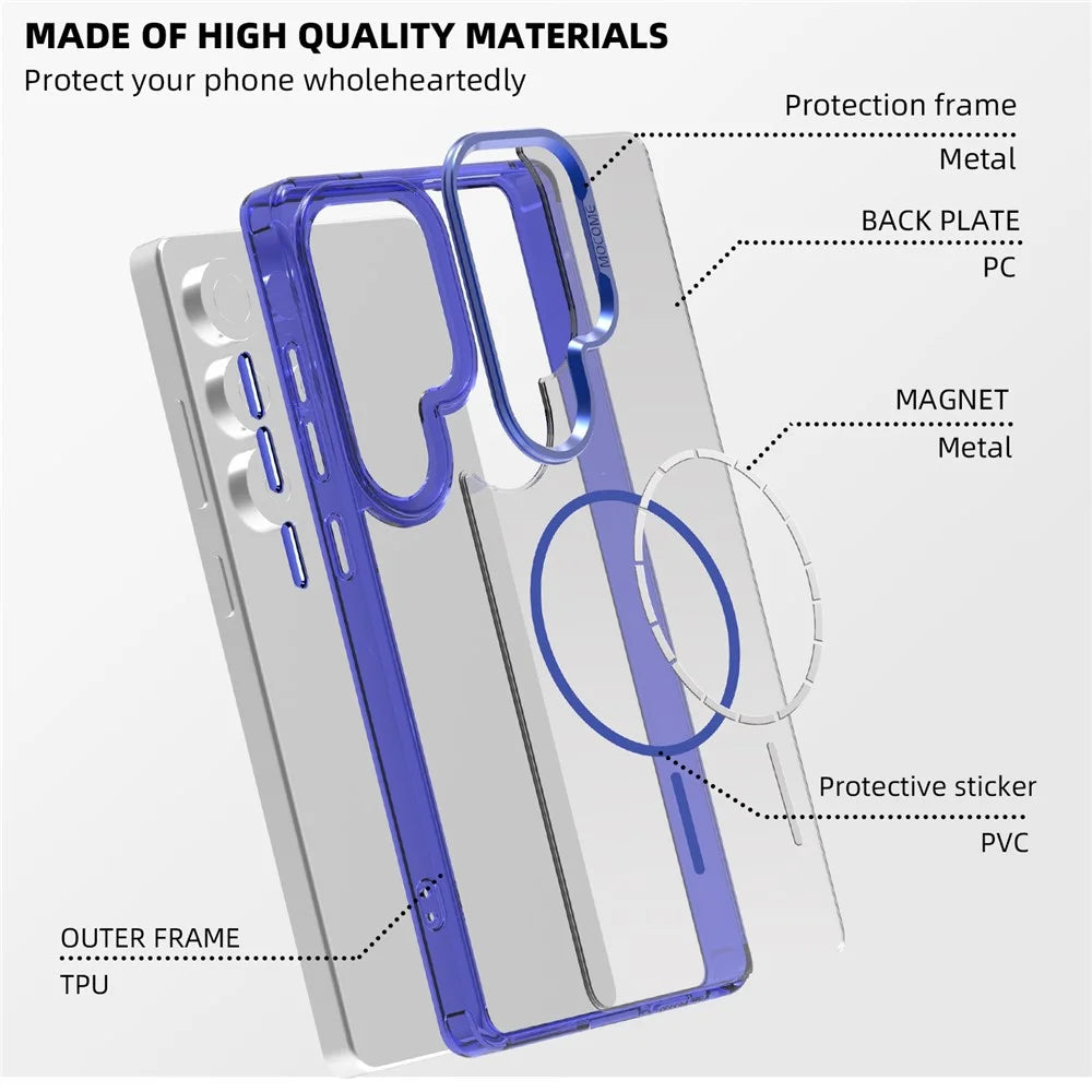 For Samsung Galaxy S25 Ultra Magnetic Case TPU + PC Phone Cover with Card Bag - Sapphire - 3