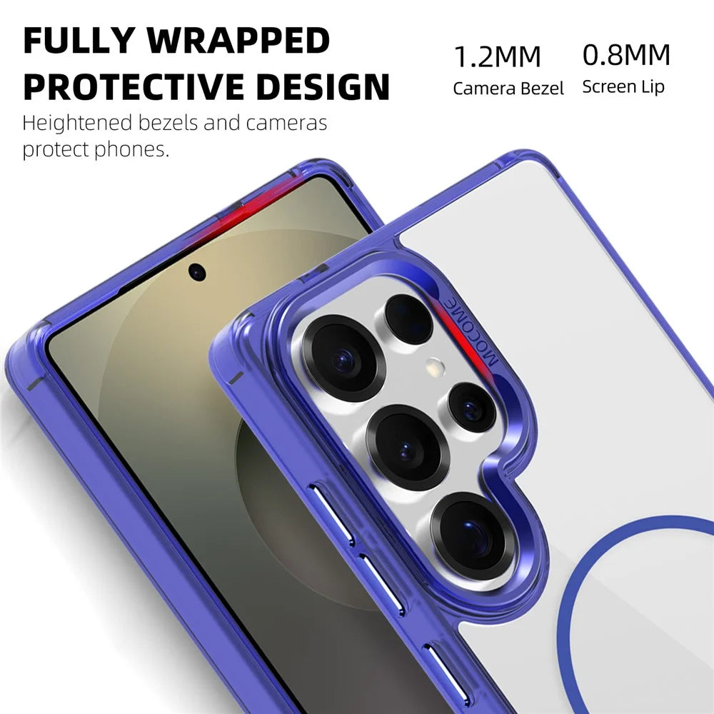 For Samsung Galaxy S25 Ultra Magnetic Case TPU + PC Phone Cover with Card Bag - Sapphire - 4