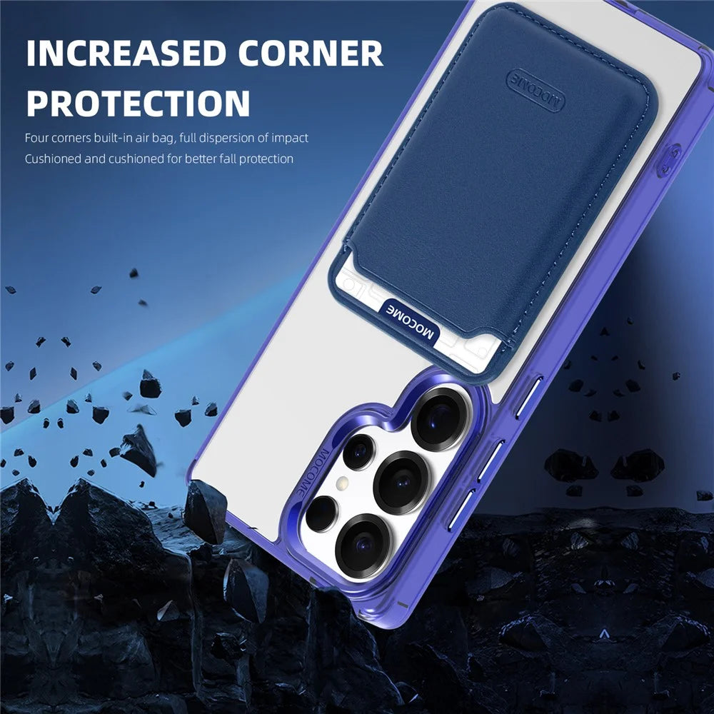 For Samsung Galaxy S25 Ultra Magnetic Case TPU + PC Phone Cover with Card Bag - Sapphire - 5
