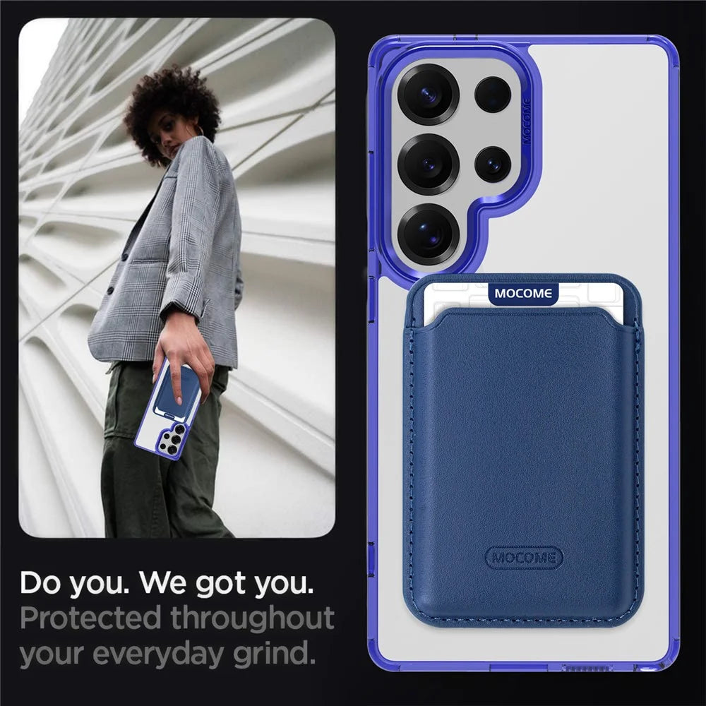 For Samsung Galaxy S25 Ultra Magnetic Case TPU + PC Phone Cover with Card Bag - Sapphire - 6